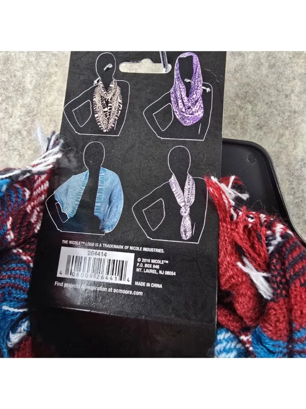 Nicole Infinity Scarf Plaid 100% Acrylic Red & Blue Soft Lightweight